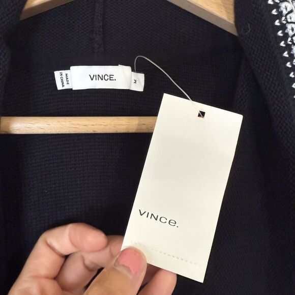 VINCE Sweater Long Vest Textured 100% Cotton NWT Size M Black White $395 - Picture 7 of 12